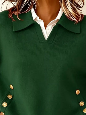 Collared Button-front Knit Sweater in Red, view 20