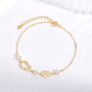 Gold zircon gourd charm bracelet with adjustable chain and clear crystals
