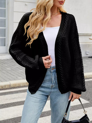 Cable Knit Button-up Cardigan in Black, view 11