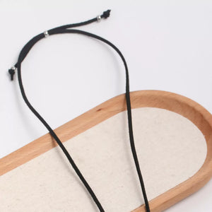 Elegant Bow Pendant Faux Leather Necklace in Silver, alternate angle