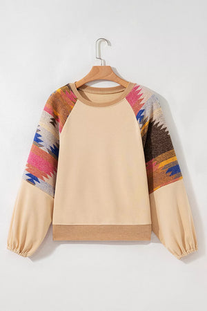 Sequined Rodeo Graphic Aztec Bubble Sleeve Sweatshirt, back view