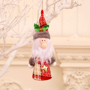 Festive plaid gnome ornament with red hat, white beard, and gold star detail.