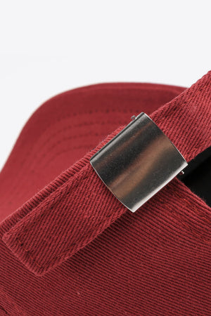 Deep Red baseball cap with adjustable metal buckle detail
