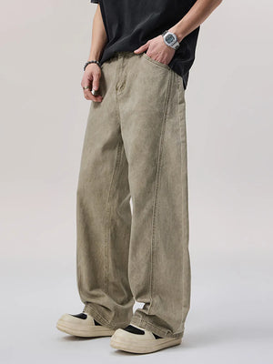 Men's Vintage Wash Wide Leg Pants in Khaki, side view