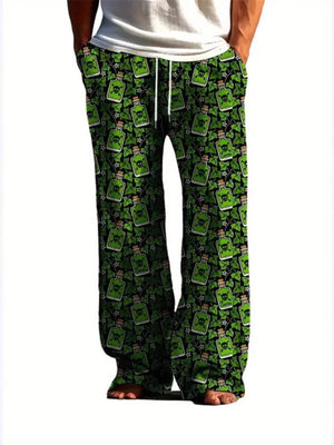Men's Printed Loose Fit Sweatpants Plus Size in Royal Blue, close-up detail