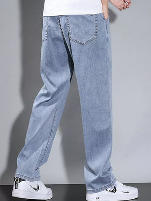 Men's Loose Fit Washed Jeans in Dark Gray, fabric detail