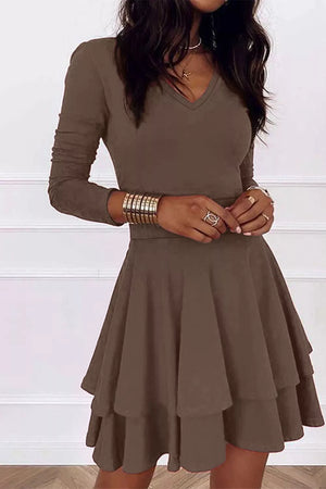 Layered Long Sleeve V-neck Mini Dress, side view
