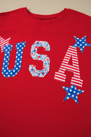 Patriotic Usa Embroidered Short Sleeve T-shirt, alternate angle