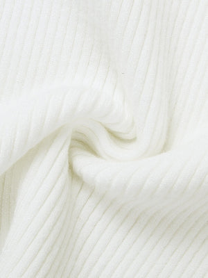 White ribbed crew neck fitted tee, close-up of fabric texture.
