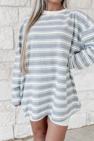 Striped Long Sleeve Oversized T-shirt in Stripe, close-up detail
