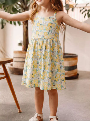 Children's Floral Print Spaghetti Strap Dress, front view