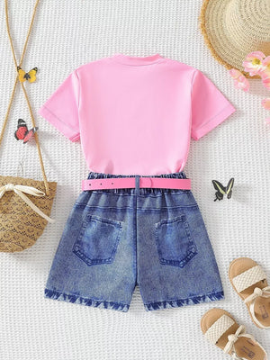 Children's Butterfly Graphic Tee And Shorts Set, fabric detail
