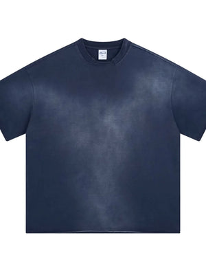 Navy oversized t-shirt with faded wash and raw hem detail