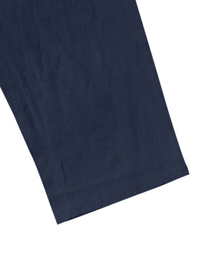 Navy blue men's sweatpants with drawstring detail and stitched hem.