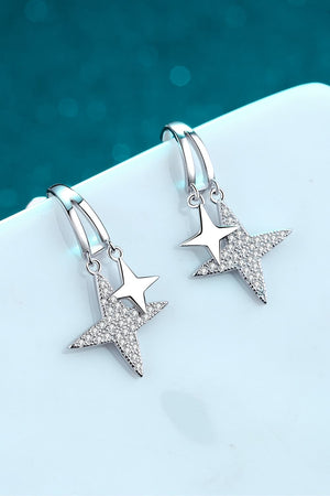 Silver drop earrings with celestial starburst design and pave crystals