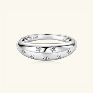 Silver dome ring with starburst details and S925 stamp