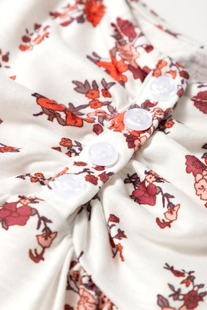 Gathered bust floral blouse with puff sleeves and button detail