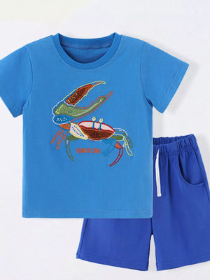 Children's Crab Embroidered T-shirt And Shorts Set, side view