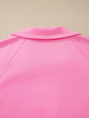 Pink cotton bikini top with V-neck and drawstring detail