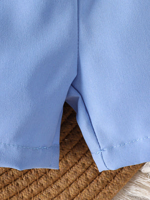 Baby blue cotton shorts with stitched hem detail