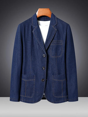 Men's Plus Size Classic Denim Blazer, front view