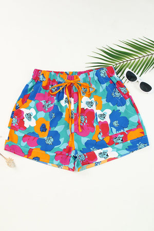 Multicolor floral print drawstring shorts with pockets