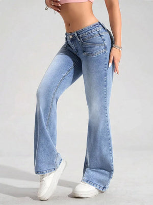 Washed Flare Leg Jeans, close-up detail