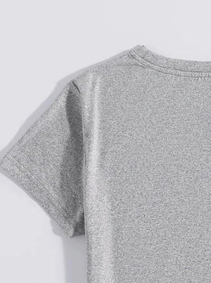 Women's dark gray heathered crew neck t-shirt with short sleeves