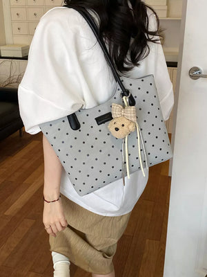 Polka Dot Shoulder Bag in Gray, close-up detail
