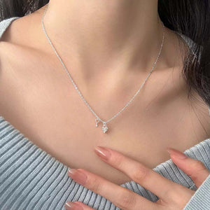 Sterling silver dainty heart lock and key necklace with clear crystal accents
