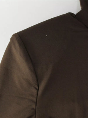 Maternity turtleneck maxi dress in coffee brown with tie detail.