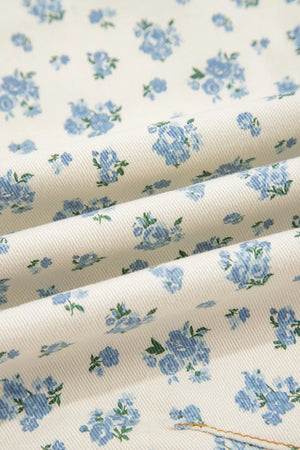 Grommet Knot Waist Floral Barrel Leg Jeans, product detail