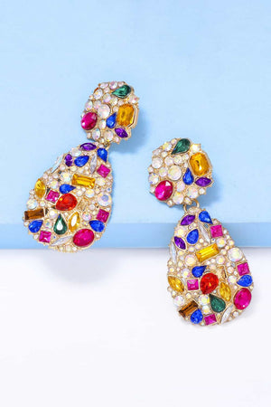Gemstone cluster drop earrings in multicolor acrylic and alloy with bold, casual style.