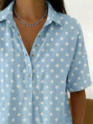 Full Size Polka Dot Short Sleeve Shirt Plus Size, side view