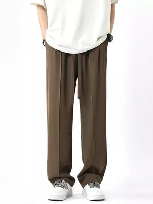 Men's coffee brown wide leg sweatpants with drawstring waist and pockets.