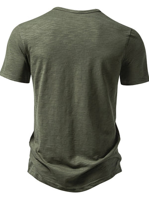 Men's Army Green Cotton Blend T-Shirt with Curved Hem