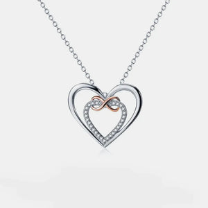 Silver double heart infinity pendant necklace with cubic zirconia accents