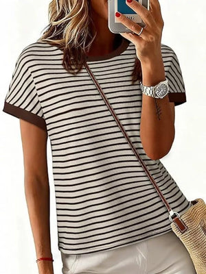 Classic Striped Crew Neck T-shirt in Dark Gray, back view