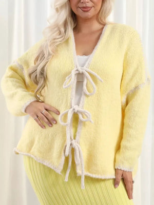Tie Front Drop Shoulder Cardigan in White, view 15