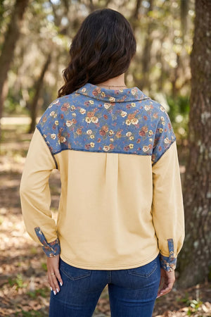 blouse in denim blue with floral and patchwork