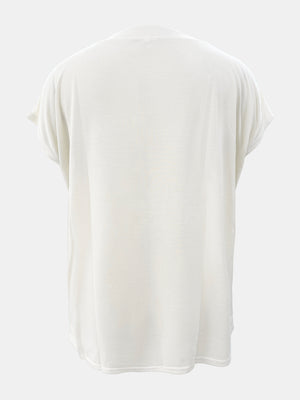 White relaxed fit t-shirt with cap sleeves and a crew neck.