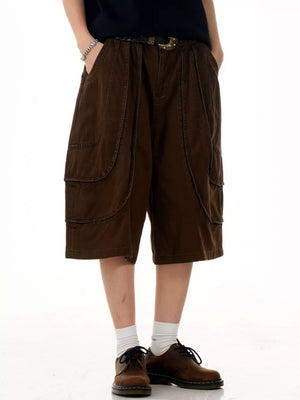 Men's Loose Fit Wide Leg Cargo Capris in Khaki, back view