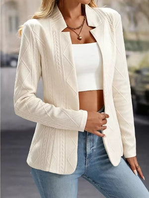 Textured Open Front Blazer in White, view 14