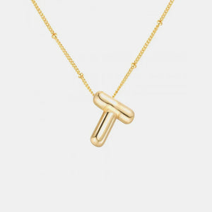 Gold initial T pendant necklace with beaded chain