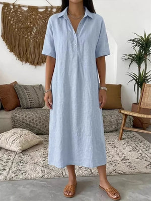 Full Size Button Detail Half Sleeve Dress Plus Size, front view