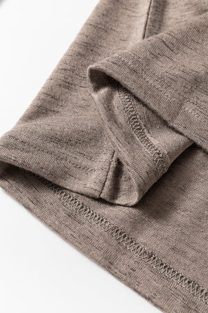 Mocha bell sleeve henley top with textured fabric and visible stitching details.