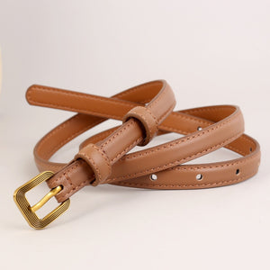 Caramel cowhide leather accent belt with antique brass square buckle
