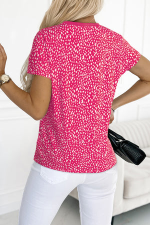 Hot Pink spotted print crew neck t-shirt with short sleeves.