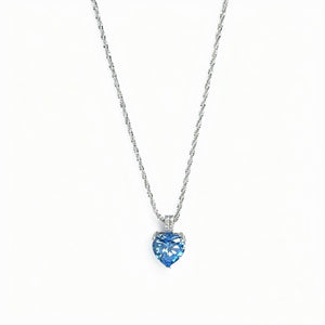 Silver necklace with blue heart pendant and delicate chain