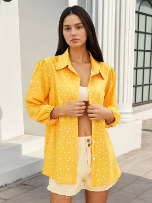 Polka Dot Puff Sleeve Shirt in Yellow, side view